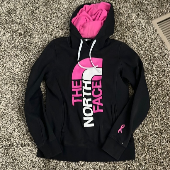 North Face Pink & Black Logo Hoodie, lightly worn - Picture 1 of 5